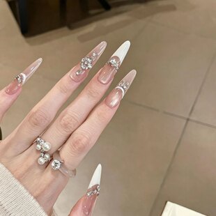 【杏仁可丽】纯手工穿戴甲钻石法式美甲甲片高级显白成品指甲贴片