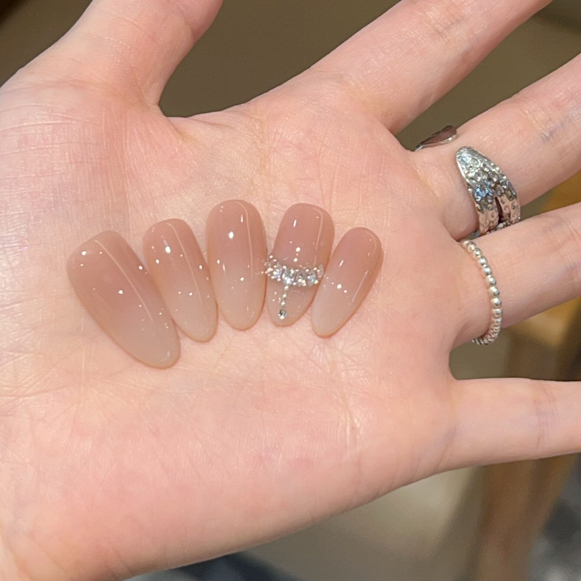 【皇冠加冕】裸色水钻穿戴甲中长款纯手工美甲高级感显白新款甲片
