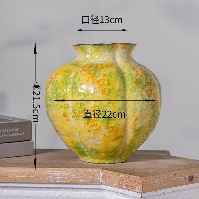 景德镇陶瓷金瓜花瓶手工轻奢家用桌面插花干花仿真花摆件专用花器