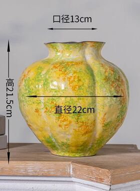 景德镇陶瓷金瓜花瓶手工轻奢家用桌面插花干花仿真花摆件专用花器