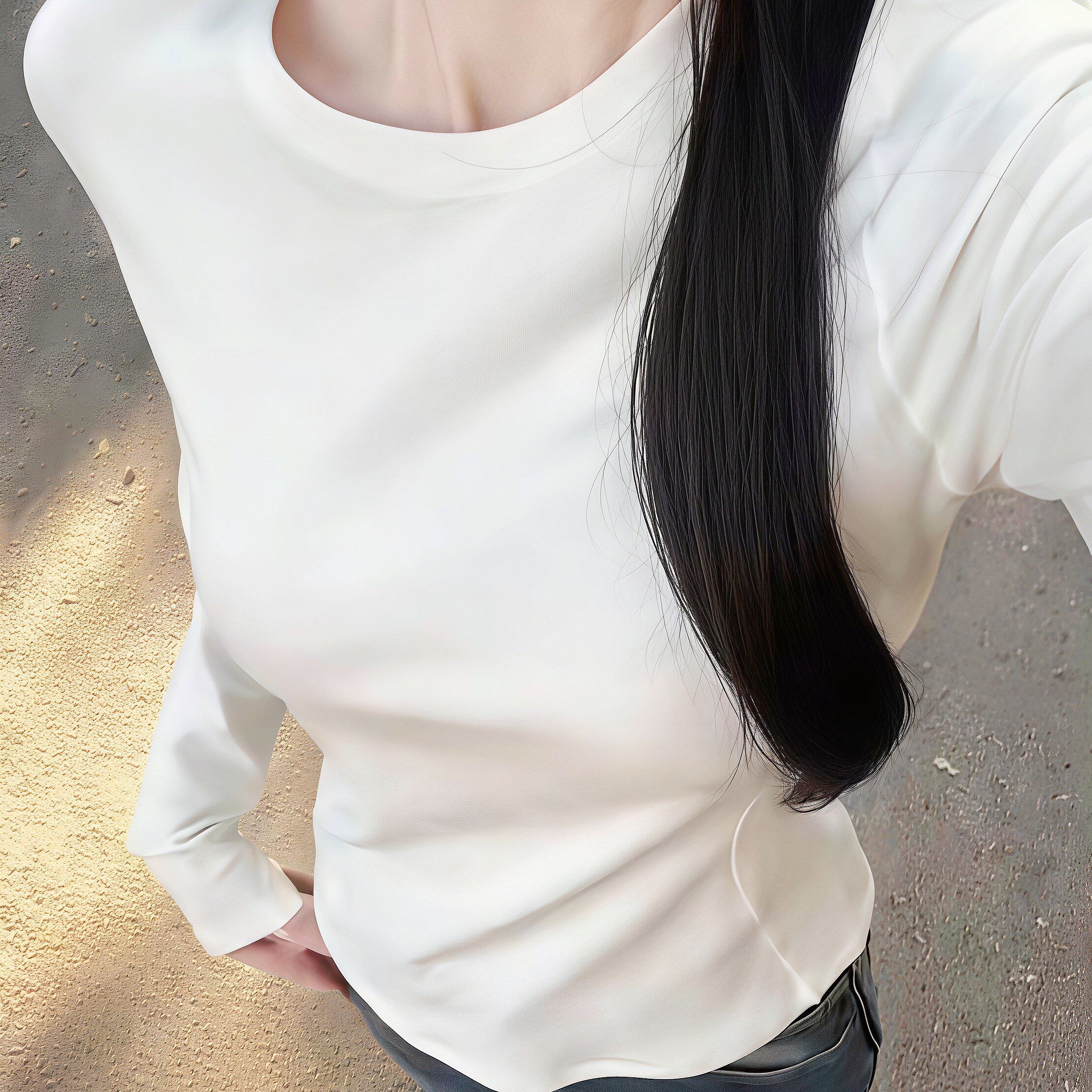 德绒正肩打底衫女白色长袖