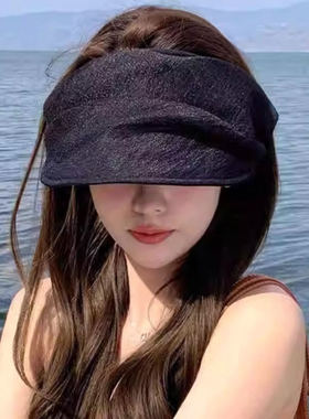 2026新款网纱帽子褶皱黑色空顶防晒帽女夏季防晒遮阳帽出游太阳帽