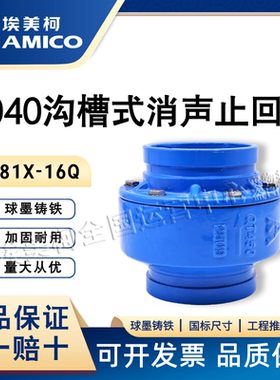 埃美柯9040沟槽消声止回阀H81X-16Q消防管道止逆弹簧单向阀蓝色