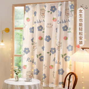 魔术贴一片式窗帘布简易免打孔安装防晒遮阳飘窗台遮挡卧室遮光布