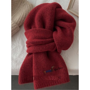 男生围巾日系可爱小狗刺绣针织围巾保暖防寒时尚百搭高级