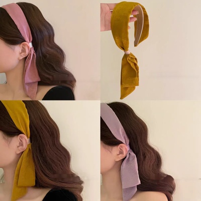 胭红女神 法式复古飘带一体发箍 仙气质宽边头箍高级感纯色压发带