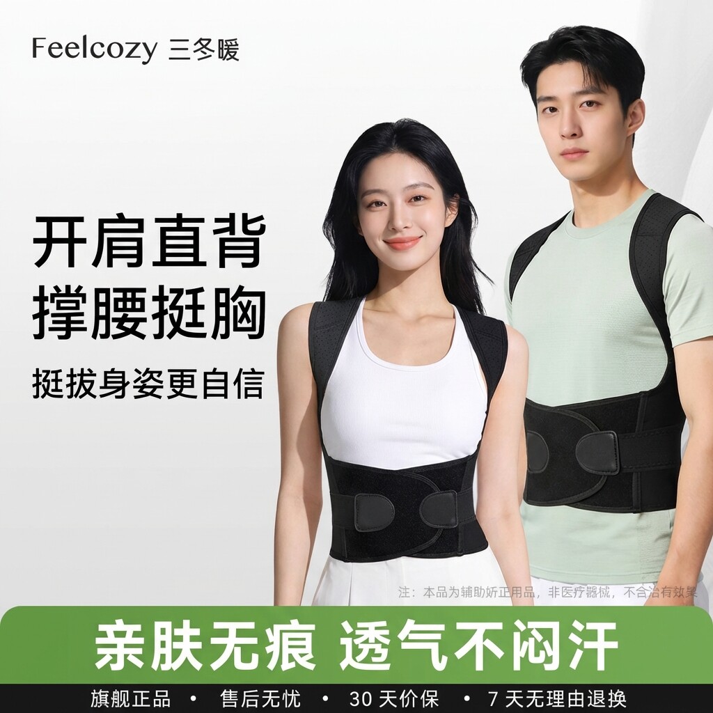 白鹿同款驼背部矫正神器男女士成人隐形透气驼背开肩开美背矫姿带