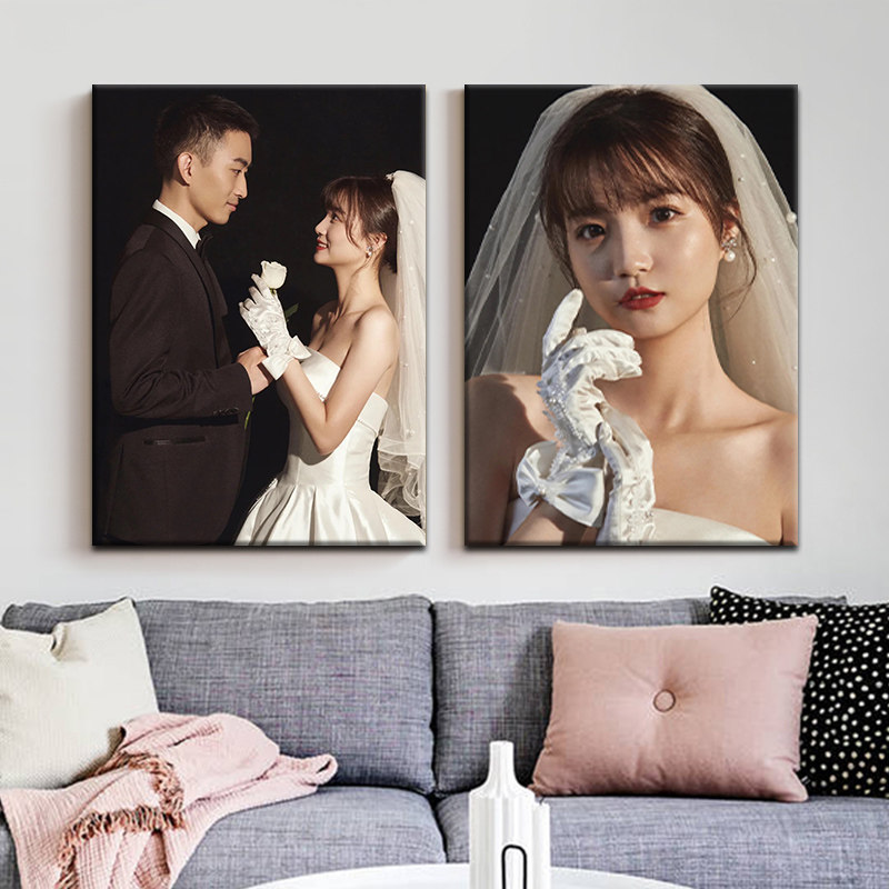 时光有约婚纱照放大挂墙相框3648寸无框油画定制影楼床头结婚照片