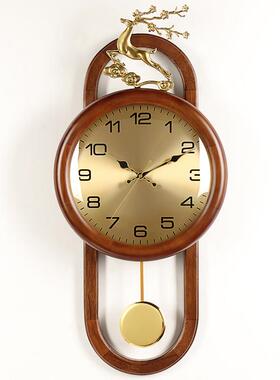 挂钟钟表客厅新中式装饰实木摇摆时钟创意家用静音石英钟HP11