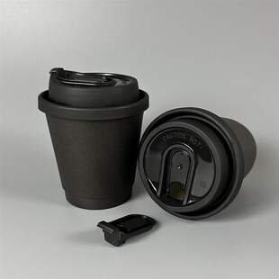 精选全黑色咖啡纸杯一次性奶茶杯带盖热饮加厚双层中空商用定制lo