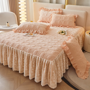 精选冬季牛奶婴儿绒夹棉床裙单件蕾丝边1.5米1.8x2.0冬天床罩珊瑚