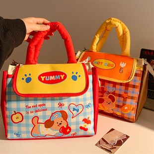 可爱小狗手提便当包保温铝箔多口袋学生上班族午餐包收纳包便当带