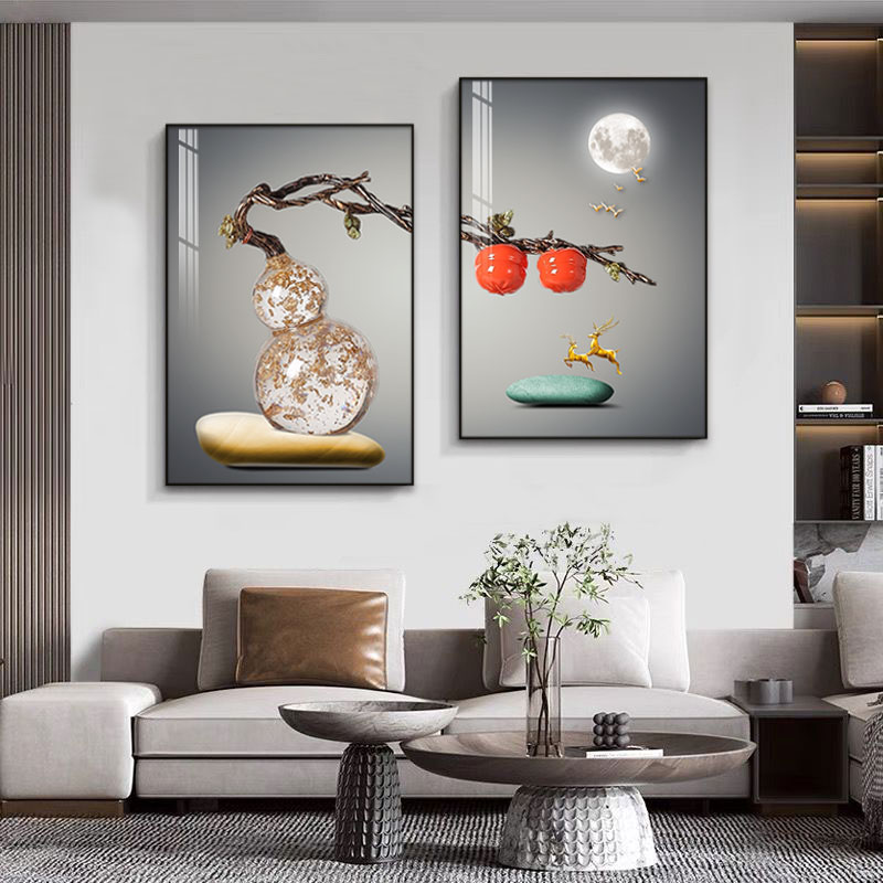 现代简约饭厅装饰画轻奢艺术个性饭厅挂画客厅餐桌壁画饭厅两联画