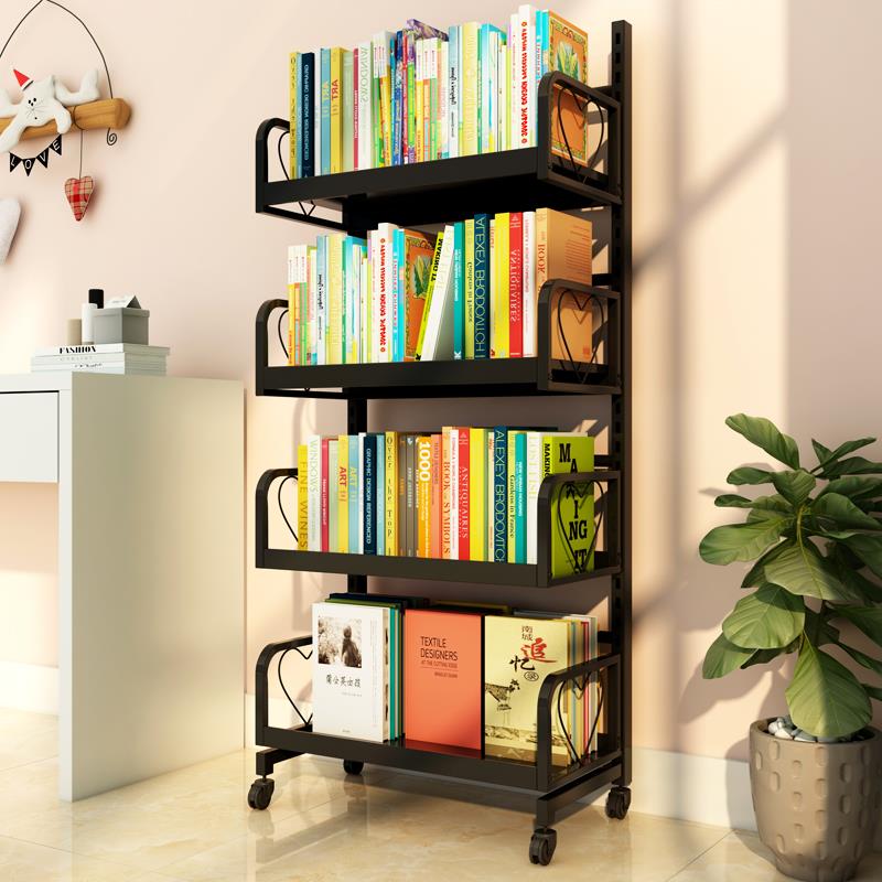 学生书架置物架落地多层家用可移动小推车桌面旁阅读储物收纳书柜
