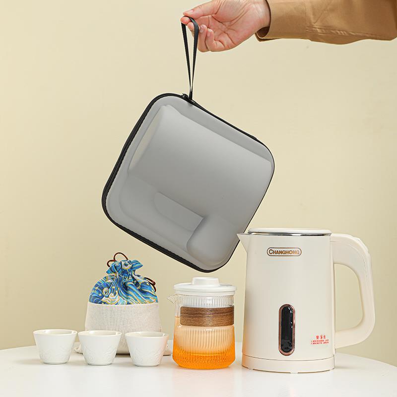 户外旅行便携式烧水壶小型酒店电热水壶快客杯玻璃茶具套装收纳包