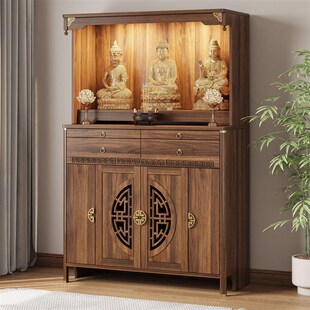 精选新中式北美黑胡桃木实木佛龛供桌神台立柜一体佛龛观音菩萨家