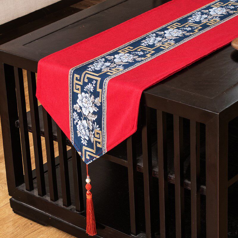 新中式红色婚礼喜庆桌旗茶几餐桌电视柜装饰新年结婚喜事复古盖布