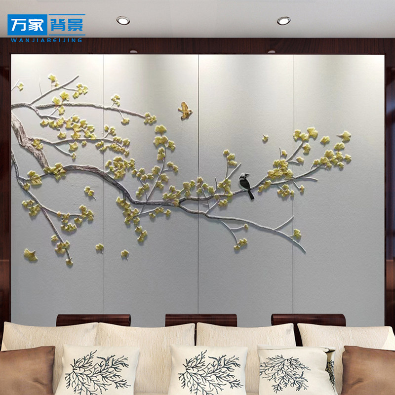 客厅沙发新中式床头卧室刺绣硬包电视背景墙酒店墙布壁画轻奢背景
