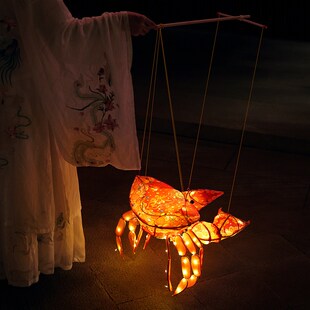 钳道人螃蟹花灯 中秋节非遗竹编手工发光灯笼diy传统古风手提宫灯