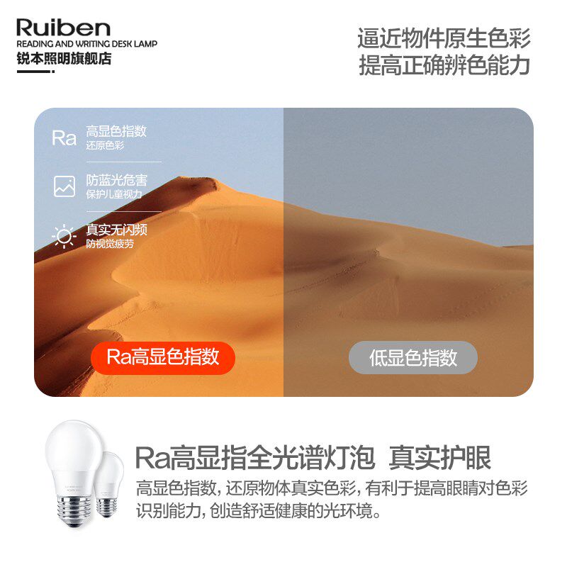 锐本 长臂折叠落地灯LED三档调光简约客厅卧室护眼书房办公台灯