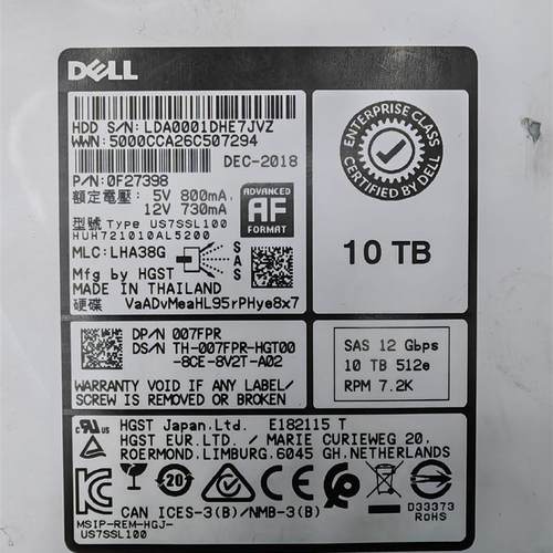 议价Dell/戴尔器10T SAS 3.5寸12G HUH7