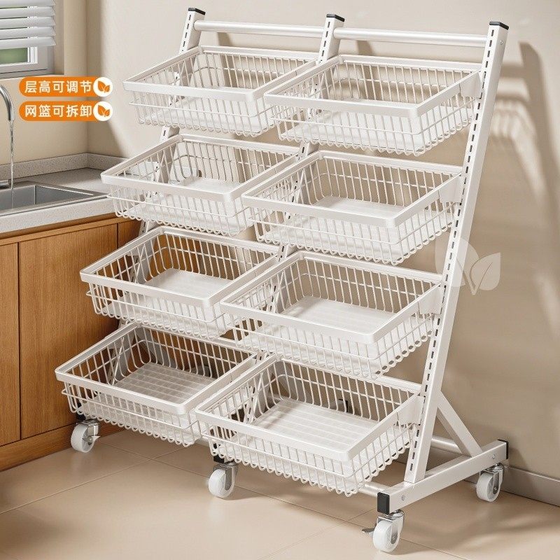 超市生鲜货架落地移动果蔬展示架水果店蔬菜零食斜口篮厨房置物架