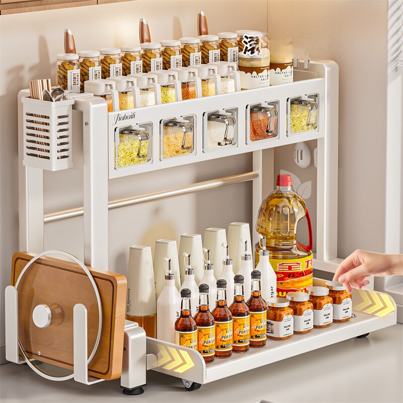 抽拉式厨房调料品置物架多功能台面放调味料瓶罐放置架筷子收纳盒