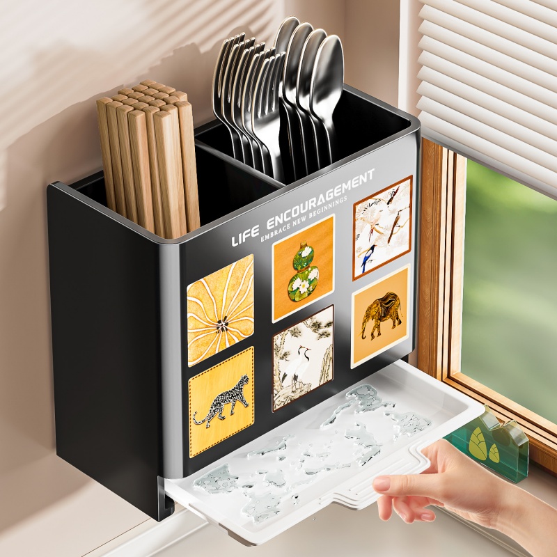 中古风筷子收纳盒壁挂餐具置物架