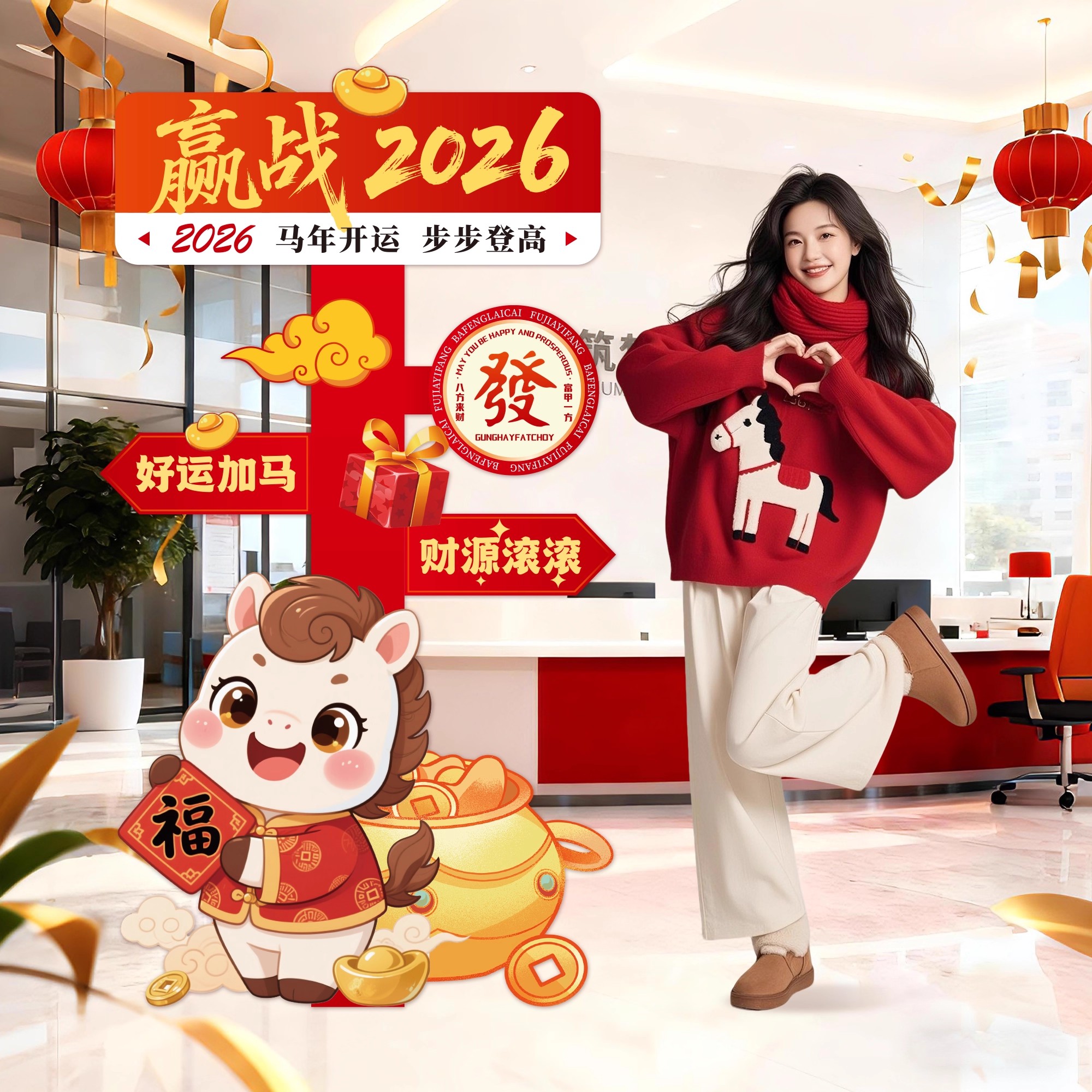 2026迎新年开门红气氛围装饰布置场景公司马年会元旦拍照立牌kt板