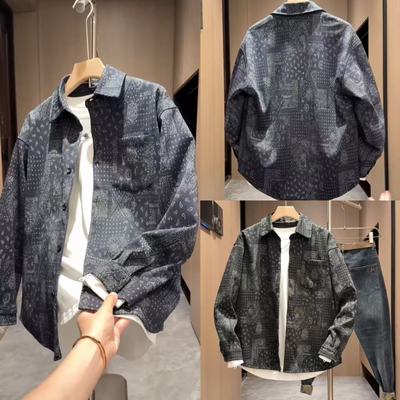 牛仔民族风立体压花燕尾衬衫外套