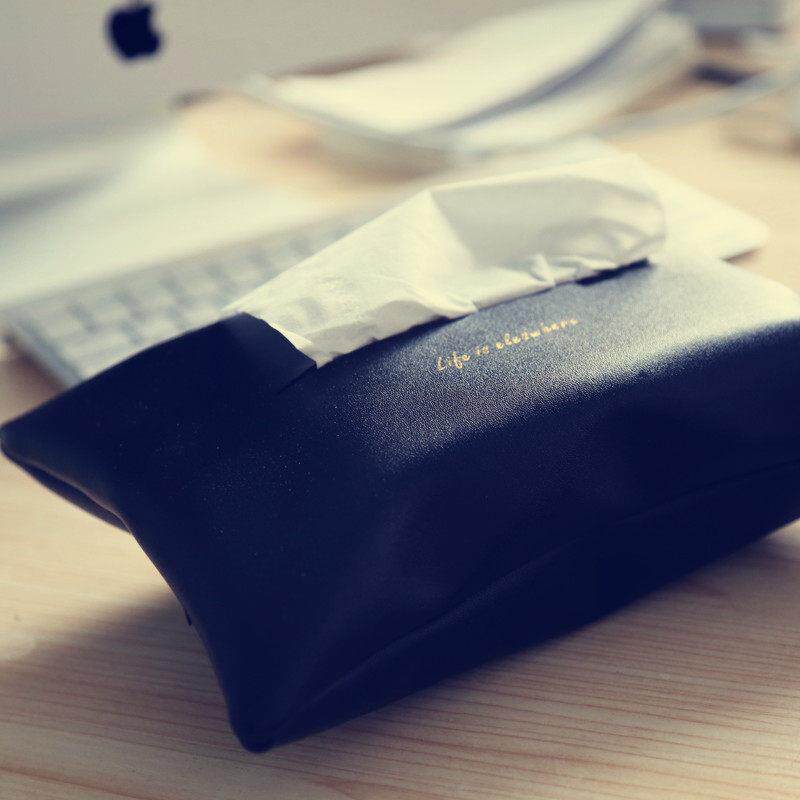 ins风皮革纸巾盒设计款轻奢家用桌面卫生纸盒子黑色车载收纳纸巾