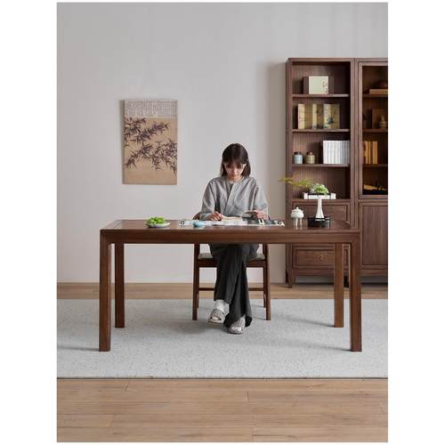 溪木工坊新中式实木茶桌大户型茶室书房榆木阳台书桌茶桌一体两用