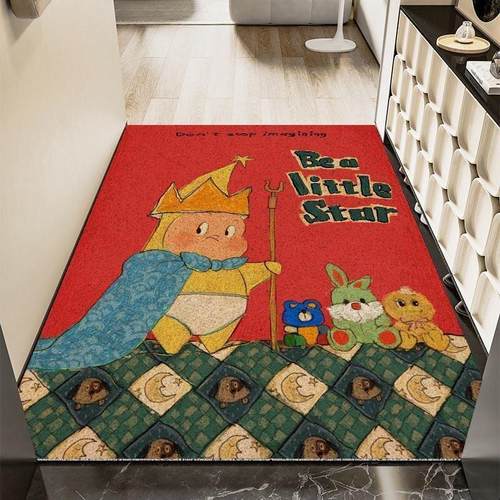 可爱卡通星星人竖版入户进门玄关优质丝圈耐磨吸水可剪裁脚地垫