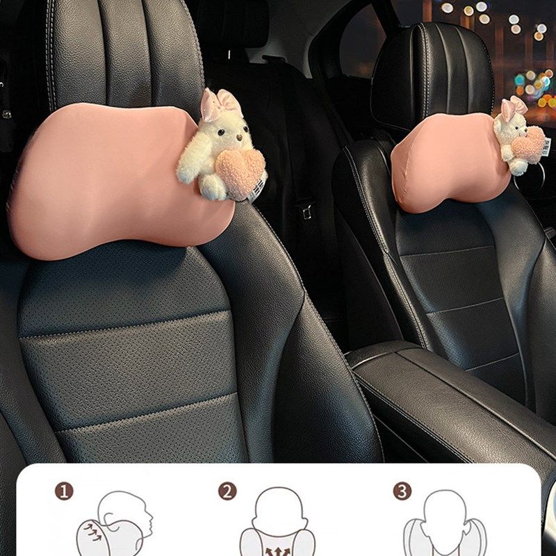 精选汽车头枕腰靠套装车载卡通可爱女生2025款舒适柔软护颈枕久驾