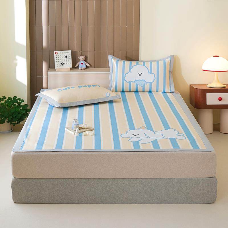 新款卡通A类凉席床单三件套学生宿舍软席夏季冰丝席可机洗单双人