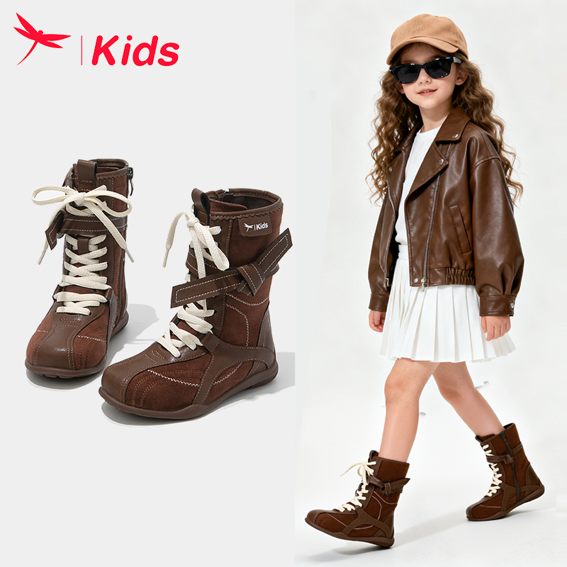 【清仓】红蜻蜓女童靴子儿童马丁靴2026新款秋冬季加绒中筒美拉德