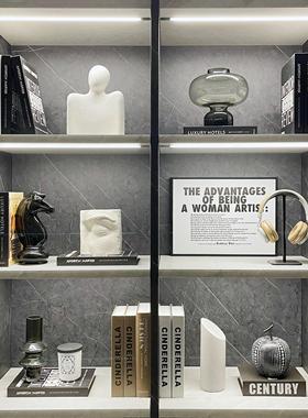 现代样板间简约书柜软装饰品家居摆件挂画树脂玻璃书房组合ZH3416