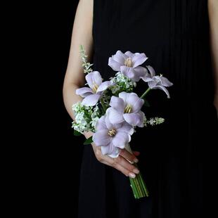 仿真花浅紫色开开郁金香手捧花pu欧式风格摄影拍照花束客厅摆件花