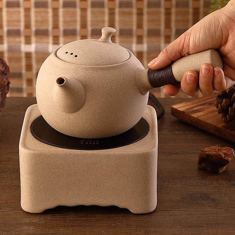 麦饭石粗陶煮茶器电陶炉壶提梁壶电热陶瓷烧水壶煮茶壶侧把养生壶
