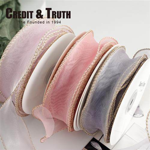 4cm金丝拷边花艺彩带装饰绸带婚礼手捧花伴手礼包装花束精品丝带