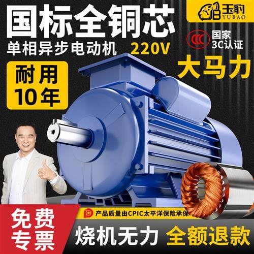 单相电机220V纯铜线小型两相0.75/1.1/1.5/2.2/3KW高速异步电动机