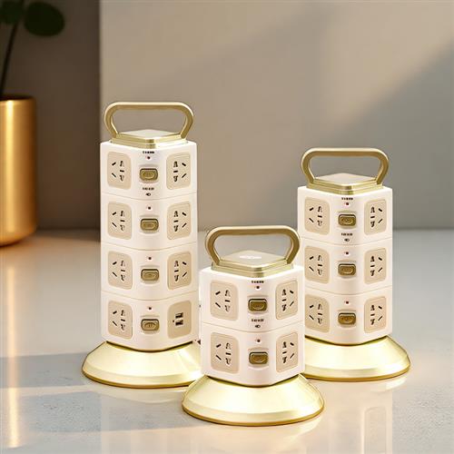 立式多插头插座多功能单独开关带线排插立体插线板多层电脑插盘