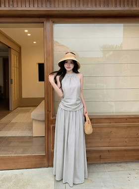 黑色草莓极简清冷感套装气质无袖背心女夏季穿搭高腰半身裙两件套