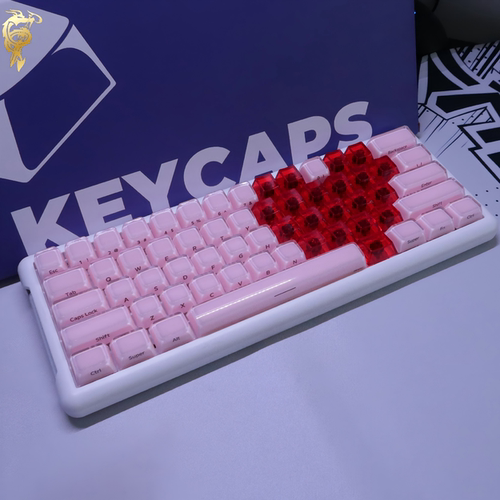 粉色水晶果冻爱心双拼克罗心键帽