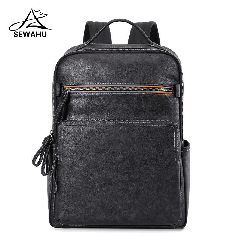 SEWAHU 皮质男士商务双肩包出差旅行大容量通勤电脑背包男款