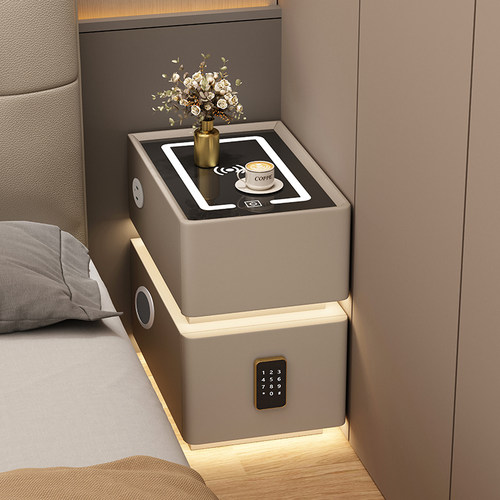 实木床头柜超窄智能悬浮卧室柜无线充电轻奢高级免安装床边柜