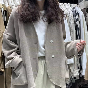胖mm韩系华夫格外套秋季300斤大码女装宽松显瘦小众别致开衫上衣2