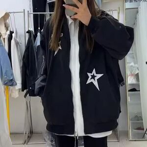 大码女装美式棒球服女秋季300斤胖mm宽松设计感重工绣花开衫外套2