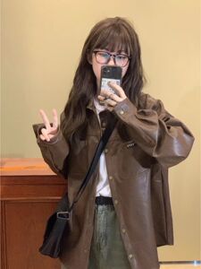 胖mm复古pu皮衣外套女秋冬季大码300斤宽松显瘦薄款夹克开衫ins潮