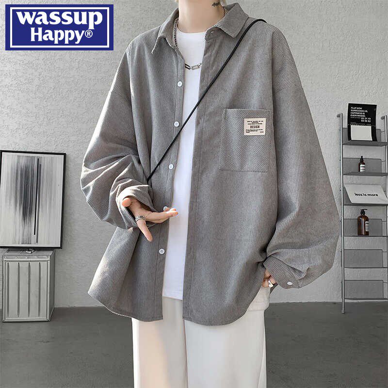 wassup happy高级感日系长袖衬衫男春秋季新款宽松慵懒风衬衣外套,男装,衬衫,淘宝优惠券,粉丝福利购,淘宝优惠卷